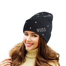 Load image into Gallery viewer, Black Bling Boss Beanie
