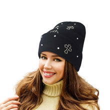 Load image into Gallery viewer, Black Bling Cross Beanie

