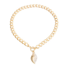 Load image into Gallery viewer, Gold Curved Oval Pave Charm Necklace
