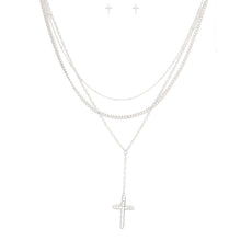 Load image into Gallery viewer, Silver Triple Chain Cross Set
