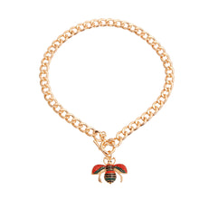 Load image into Gallery viewer, Red and Green Bee Charm Necklace
