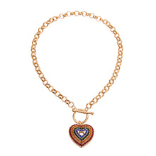 Load image into Gallery viewer, Round Link Multi Color Heart Toggle Necklace
