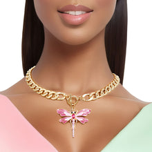 Load image into Gallery viewer, Toggle Pink Dragonfly Necklace
