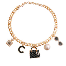 Load image into Gallery viewer, Gold Black Luxury Bag Charm Necklace
