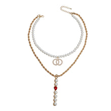 Load image into Gallery viewer, Gold Double Layer Pearl Drop Necklace
