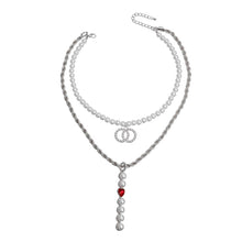 Load image into Gallery viewer, Silver Double Layer Pearl Drop Necklace
