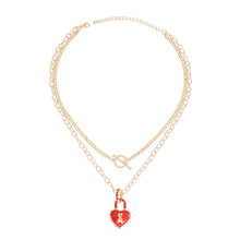 Load image into Gallery viewer, Red Locked Heart Gold Necklace
