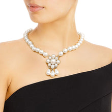 Load image into Gallery viewer, White Pearl Antique Flower Casting Necklace
