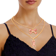 Load image into Gallery viewer, Pink Ribbon Double Layer Gold Necklace Set
