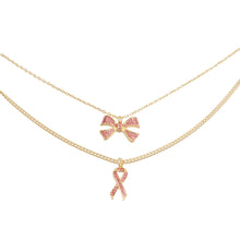 Load image into Gallery viewer, Pink Ribbon Double Layer Gold Necklace Set
