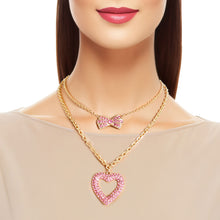 Load image into Gallery viewer, Gold Pink Heart Bow Necklace
