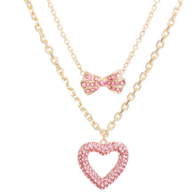 Load image into Gallery viewer, Gold Pink Heart Bow Necklace
