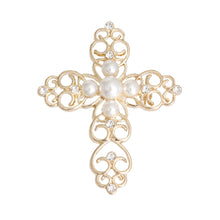 Load image into Gallery viewer, Cream Filigree Cross Brooch
