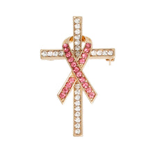 Load image into Gallery viewer, Gold Pink Ribbon Cross Brooch
