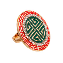 Load image into Gallery viewer, Gold Red Round Greek Cocktail Ring
