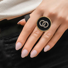 Load image into Gallery viewer, Black Infinity Charm Gold Ring
