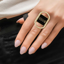 Load image into Gallery viewer, BOSS Black Oval Rhinestone Ring
