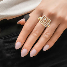 Load image into Gallery viewer, Gold Greek Key Square Ring
