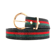 Load image into Gallery viewer, Designer Inspired Black Stripe Rhinestone Belt
