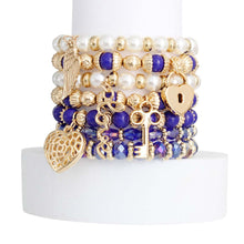 Load image into Gallery viewer, Blue and Pearl Love 7 Pcs Bracelets
