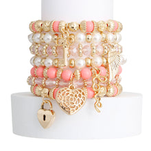 Load image into Gallery viewer, Pink and Pearl Love 7 Pcs Bracelets
