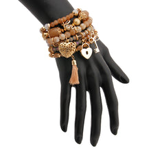 Load image into Gallery viewer, Gold and Light Brown Bead Love Bracelets
