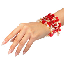 Load image into Gallery viewer, Red Hamsa Elephant Bracelet Set
