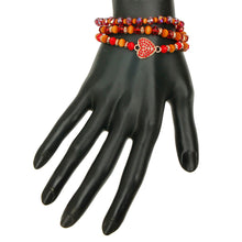 Load image into Gallery viewer, Red and Wood Bead Heart Bracelets
