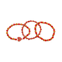 Load image into Gallery viewer, Red and Wood Bead Heart Bracelets
