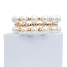 Load image into Gallery viewer, 3 Strand Cream Pearl Gold Bracelets
