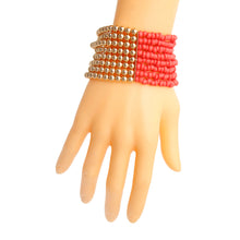 Load image into Gallery viewer, Coral and Gold Seed Bead Bracelet
