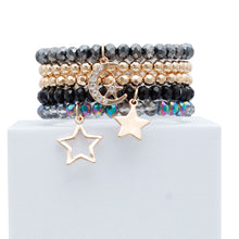 Load image into Gallery viewer, Black and Gold Glass Star Bracelets
