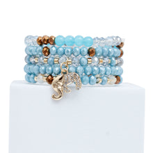 Load image into Gallery viewer, Light Blue Glass 5 Pcs Elephant Bracelets
