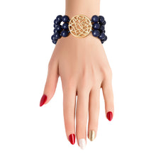 Load image into Gallery viewer, Navy Glass Bead Round Gold Bracelet
