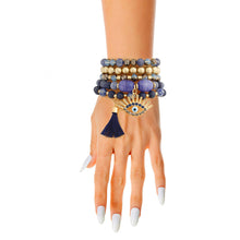 Load image into Gallery viewer, Matte Gold Navy Evil Eye Bracelets

