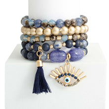 Load image into Gallery viewer, Matte Gold Navy Evil Eye Bracelets
