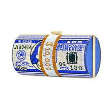 Load image into Gallery viewer, Blue Bling Rolled Benjamins Clutch
