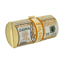 Load image into Gallery viewer, Gold Bling Rolled Benjamins Clutch
