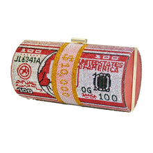 Load image into Gallery viewer, Red Bling Rolled Benjamins Clutch
