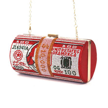Load image into Gallery viewer, Red Bling Rolled Benjamins Clutch
