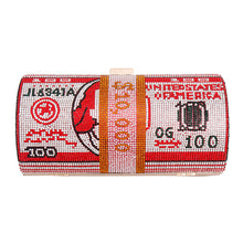 Load image into Gallery viewer, Red Bling Rolled Benjamins Clutch
