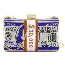 Load image into Gallery viewer, Blue Bling Banded Cash Luxury Clutch
