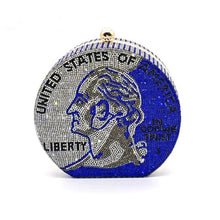 Load image into Gallery viewer, Blue Bling US Coin Luxury Clutch
