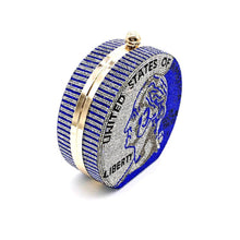 Load image into Gallery viewer, Blue Bling US Coin Luxury Clutch
