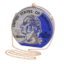 Load image into Gallery viewer, Blue Bling US Coin Luxury Clutch

