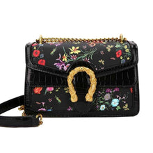 Load image into Gallery viewer, Black Floral Designer Square Satchel
