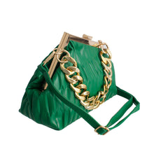 Load image into Gallery viewer, Green Ribbed Angled Frame Clutch
