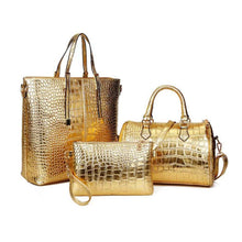 Load image into Gallery viewer, Shiny Gold Croc 3 Pcs Bag Set
