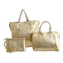 Load image into Gallery viewer, Shiny Gold Croc 3 Pcs Bag Set
