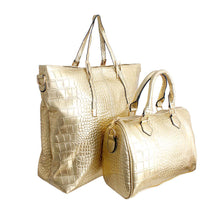 Load image into Gallery viewer, Shiny Gold Croc 3 Pcs Bag Set
